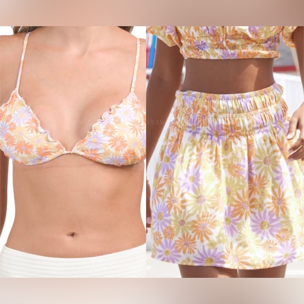 🌼NWT L*SPACE 2 PIECE SET! Bikini top and matching skirt! SIZE MEDIUM🌼 daisies